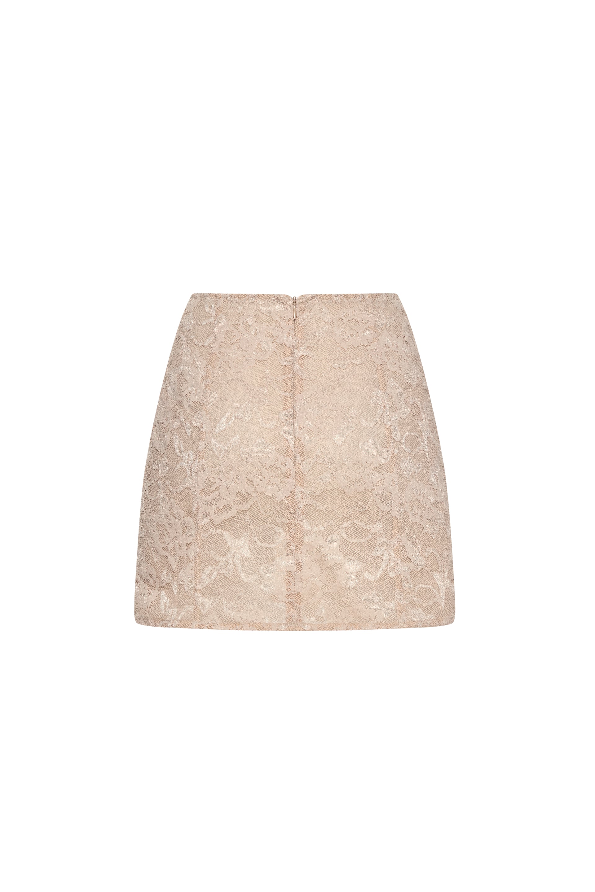 Defiance drop. A beige lace skirt