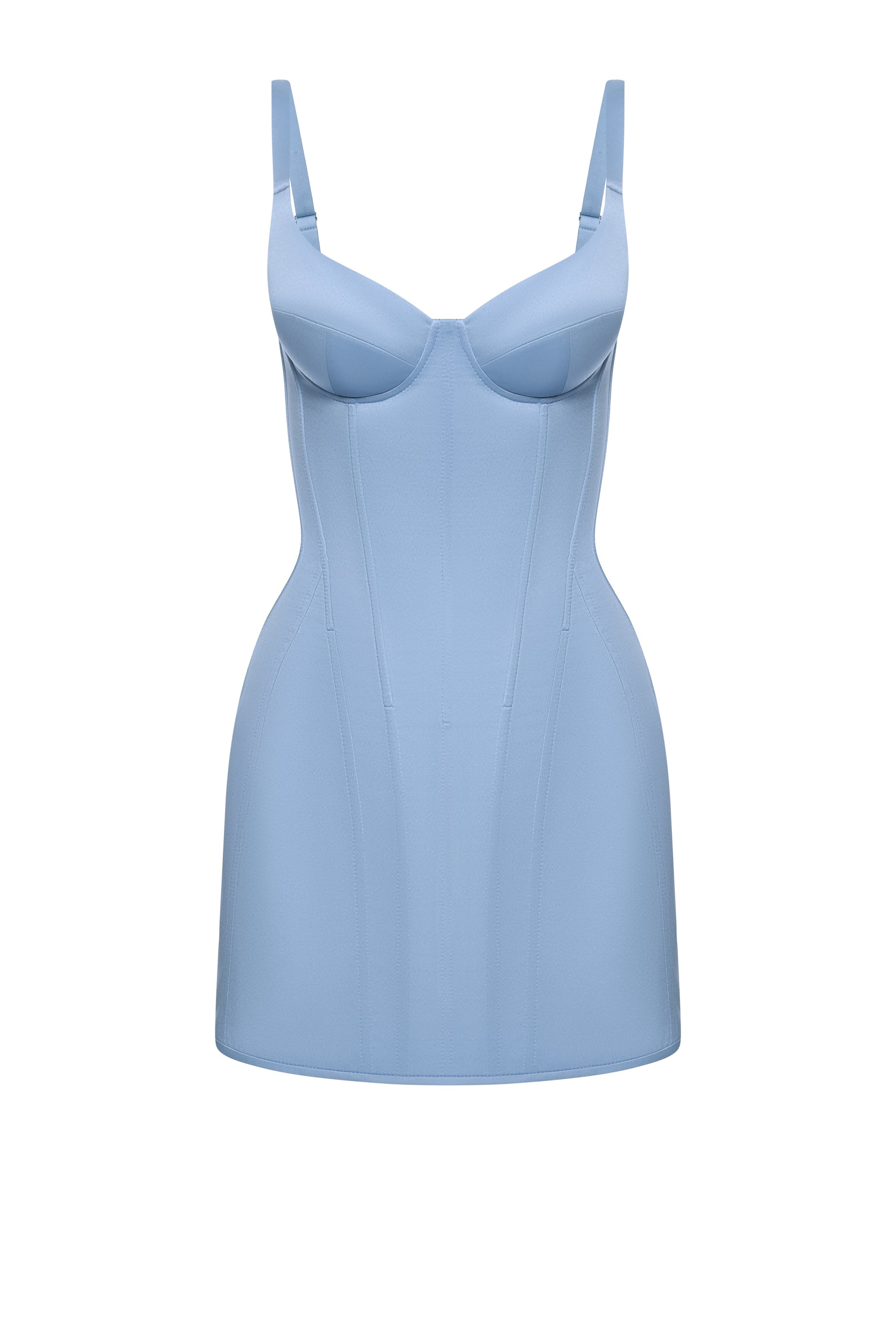 Defiance drop. A blue dress with fixed straps