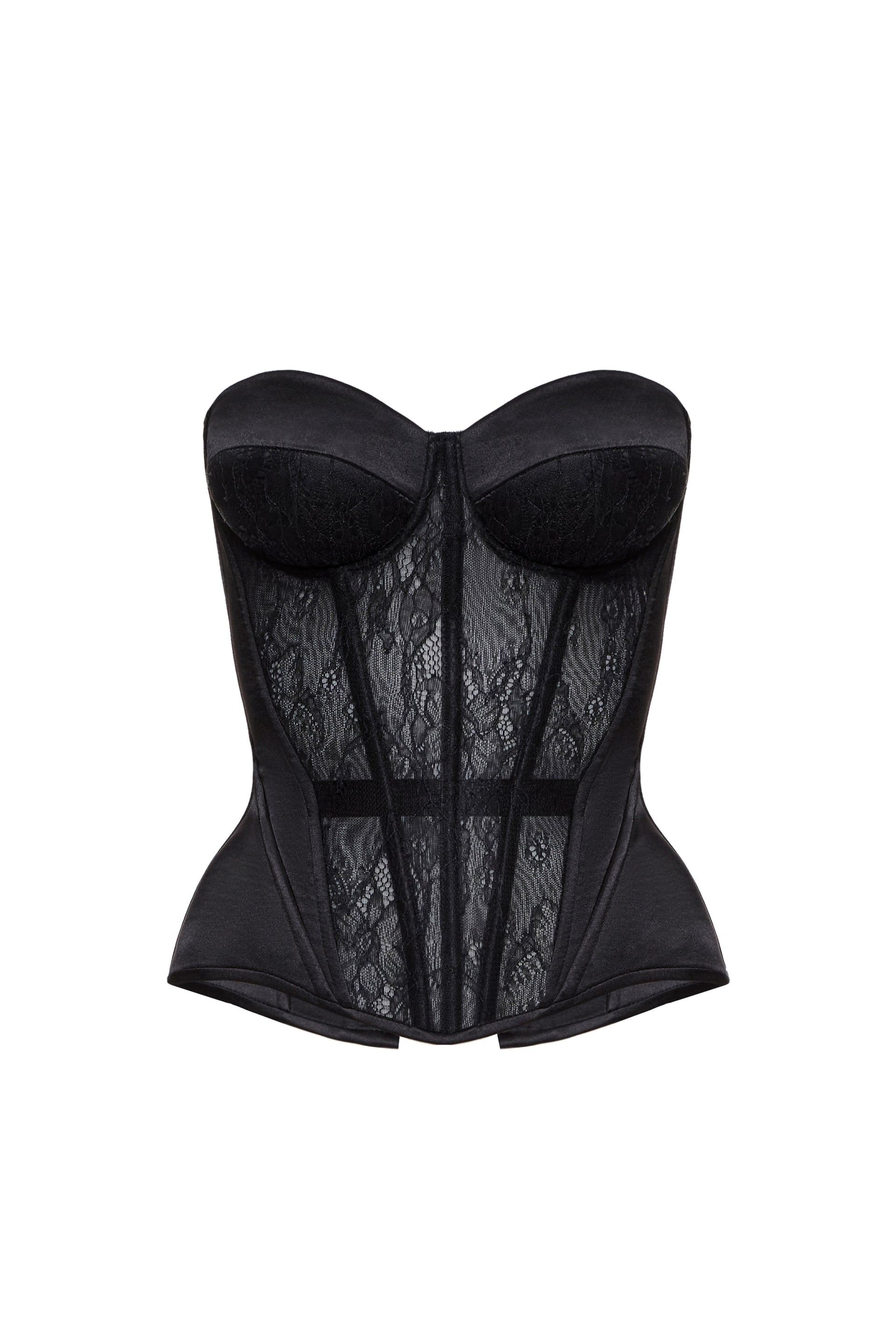 Defiance drop. A black corset with a lace front
