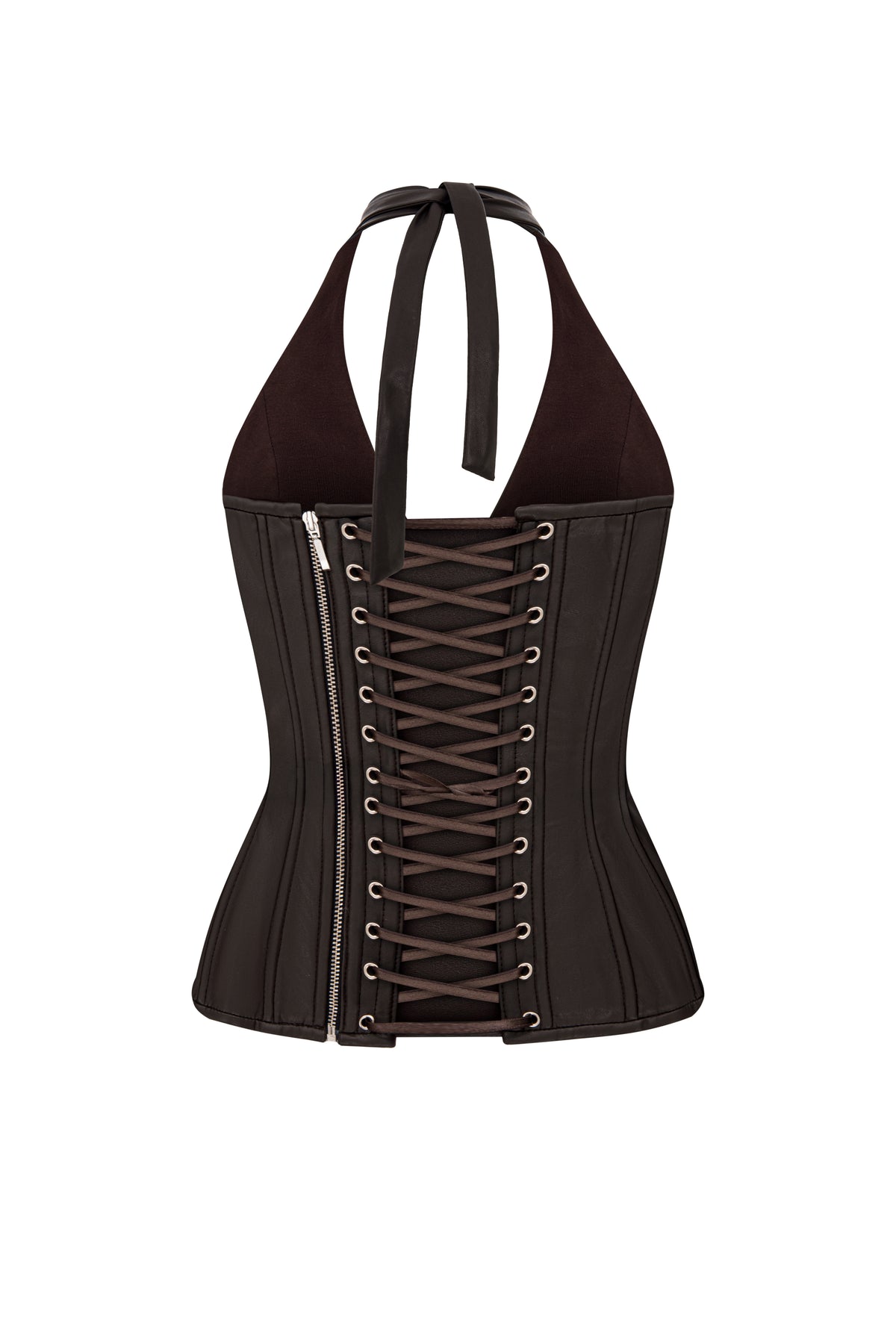 Reverie drop. Cadence brown vegan leather corset