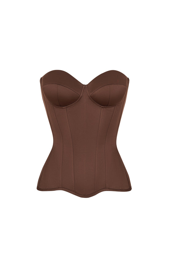 Brown satin corset with cups