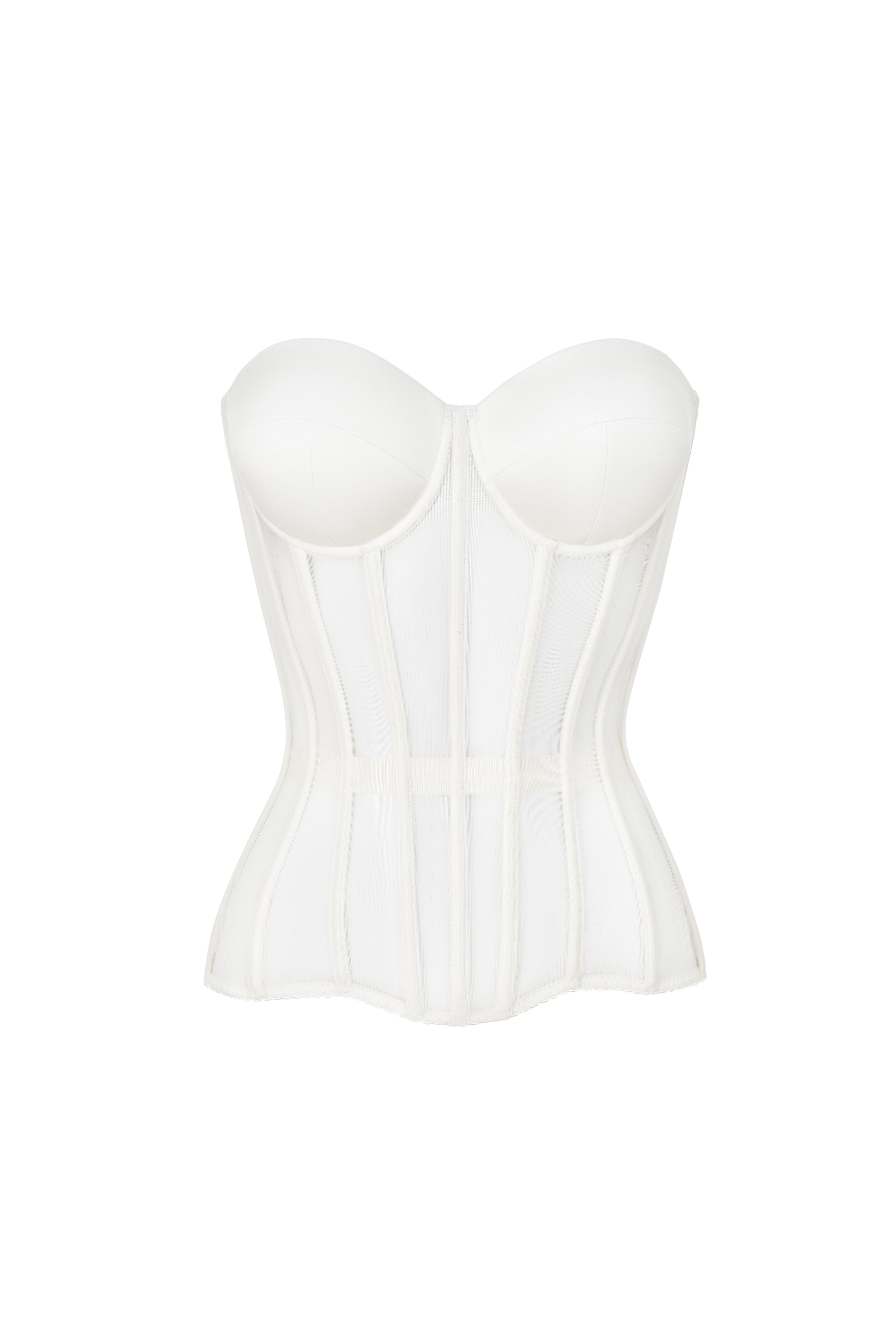 Shiny white wave corset with cups