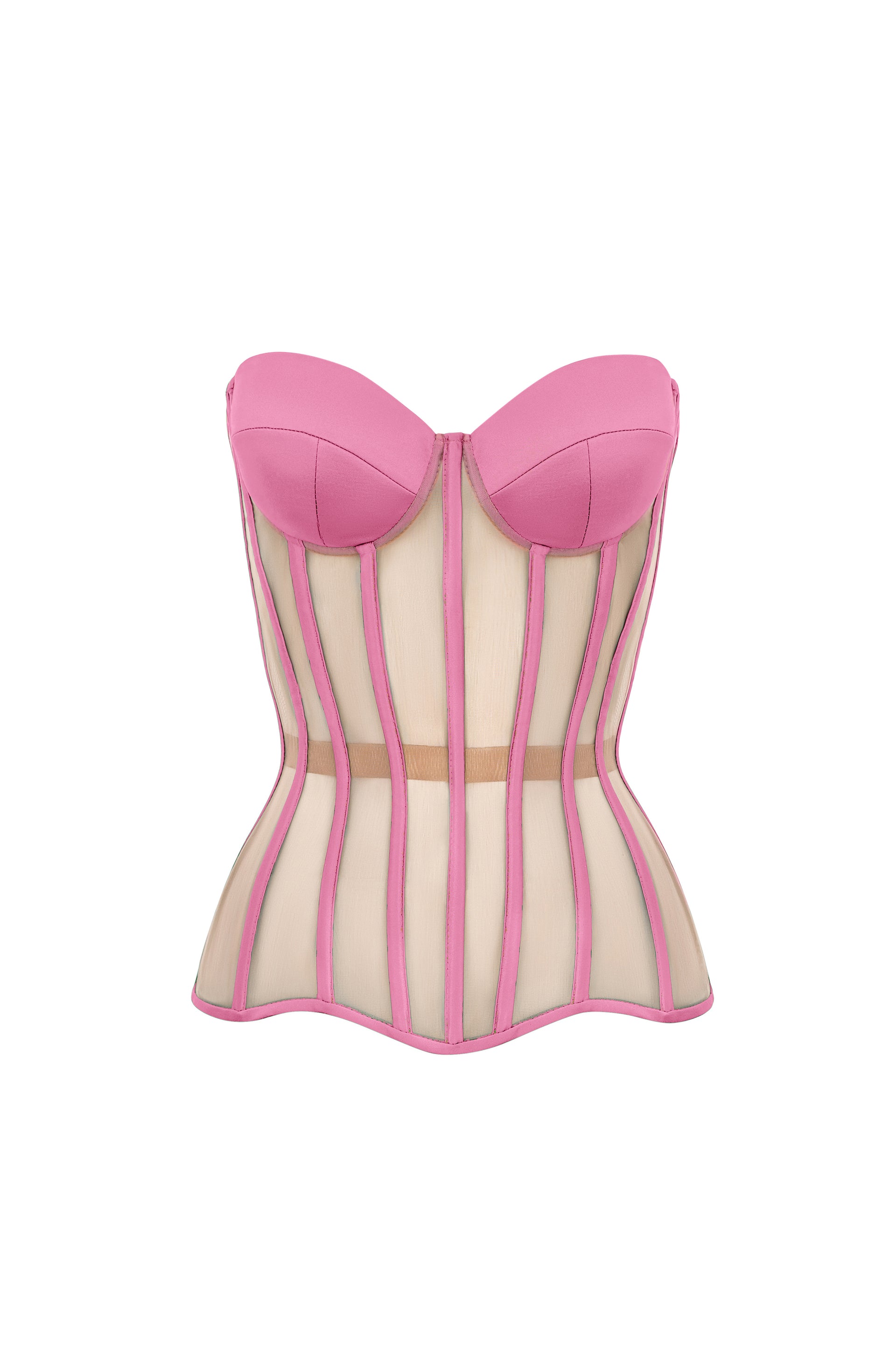 Pink corset with reliefs and satin cups