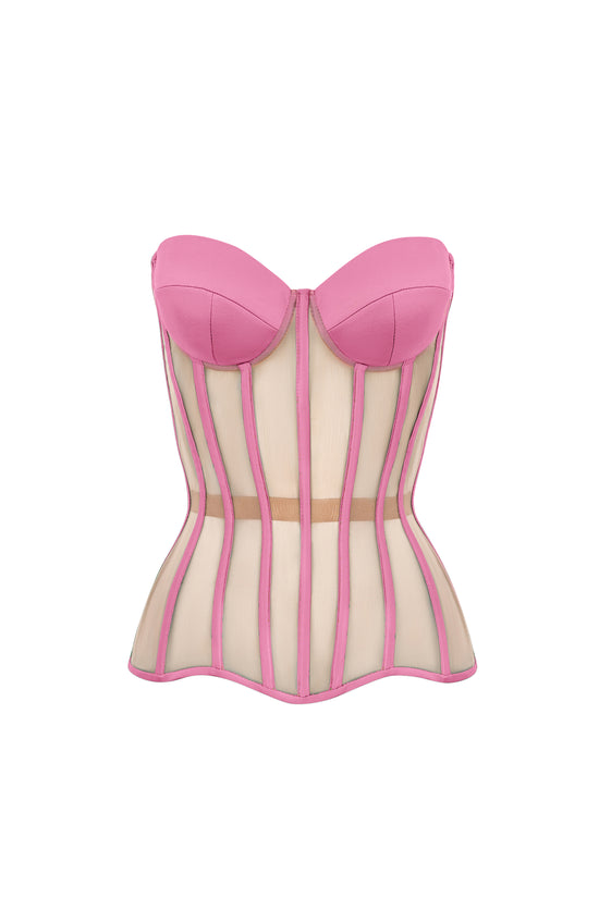 Pink corset with reliefs and satin cups