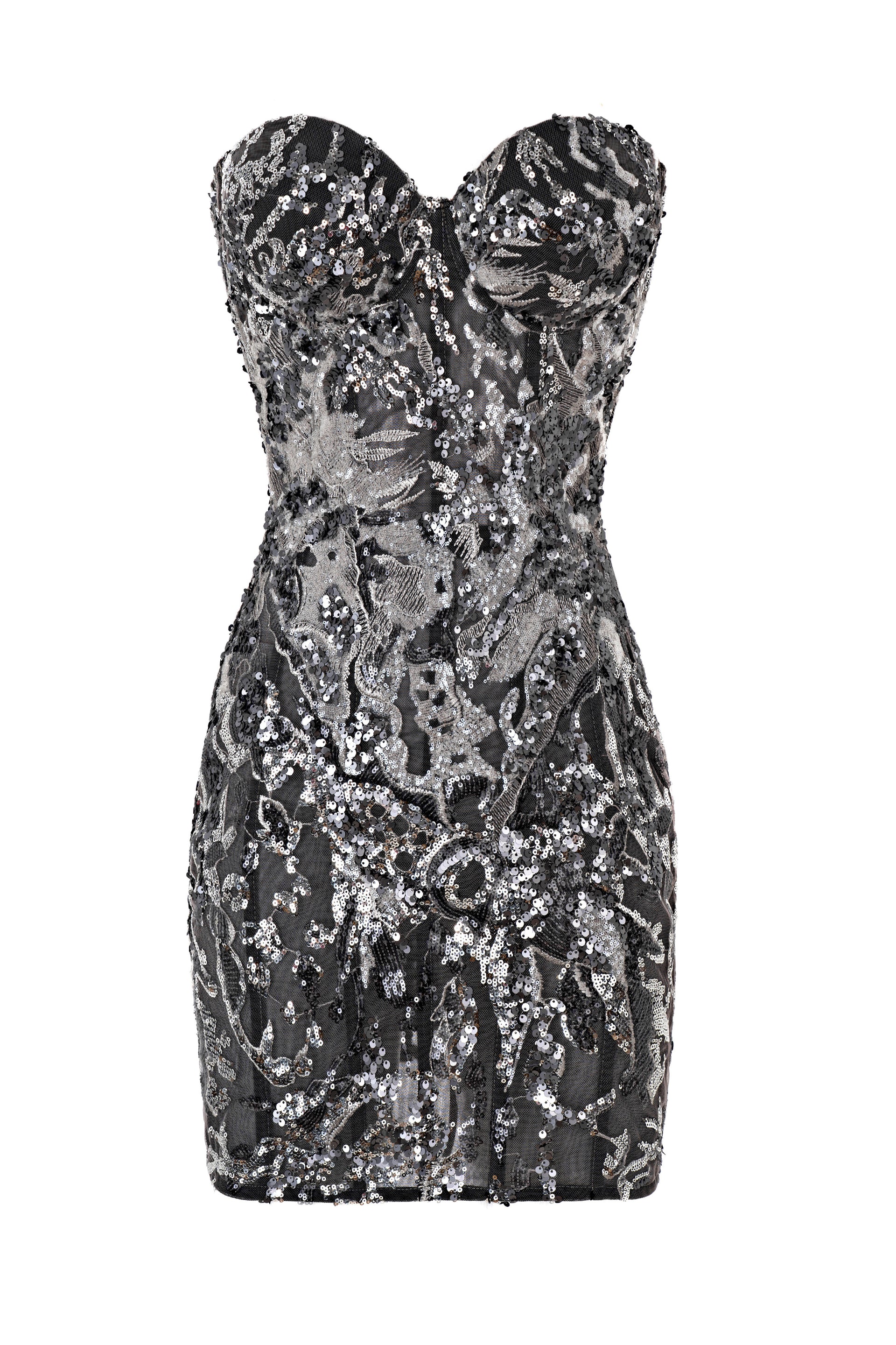 Shiny grey corset dress with cups
