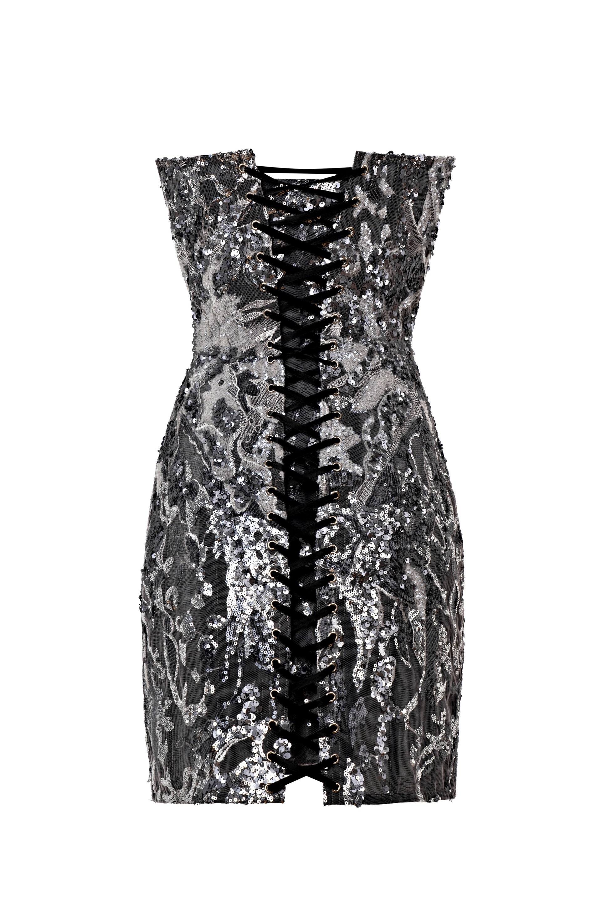 Shiny grey corset dress with cups - STATNAIA Shiny grey corset dress with cups - STATNAIA
