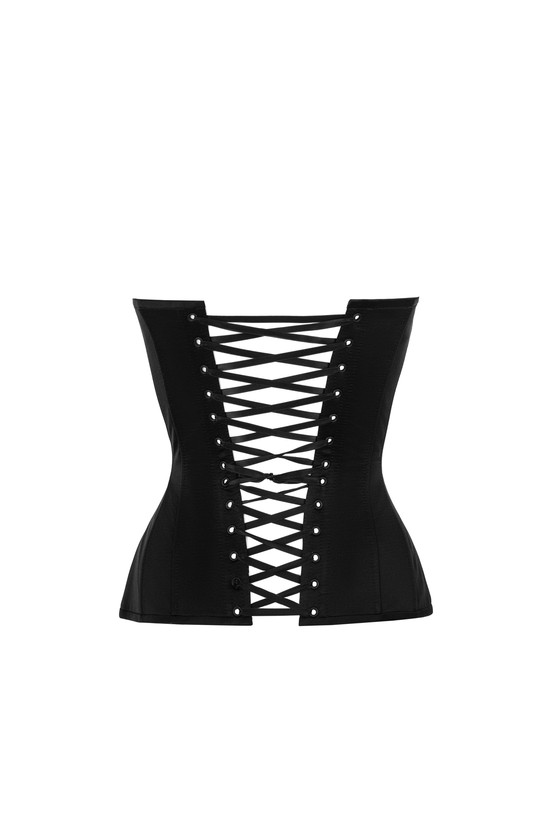Black Satin Cup Detail Corset Top | SilkFred US