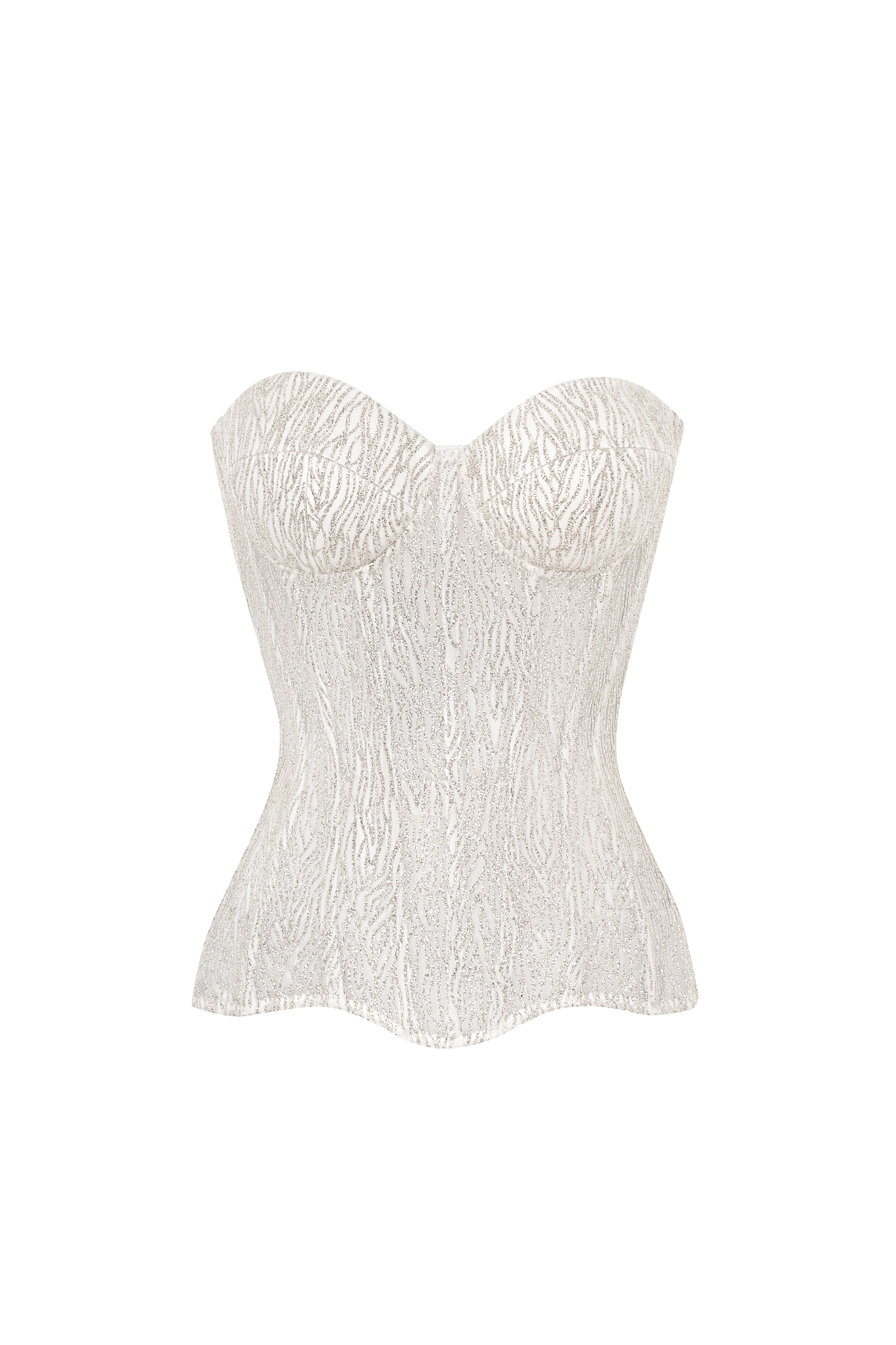 Shiny white wave corset with cups - STATNAIA