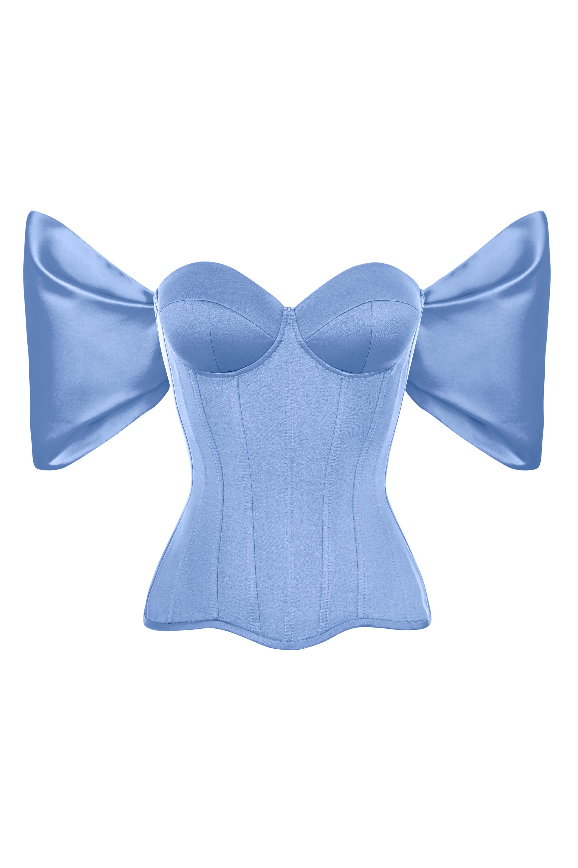Jeans blue satin corset with detachable sleeves