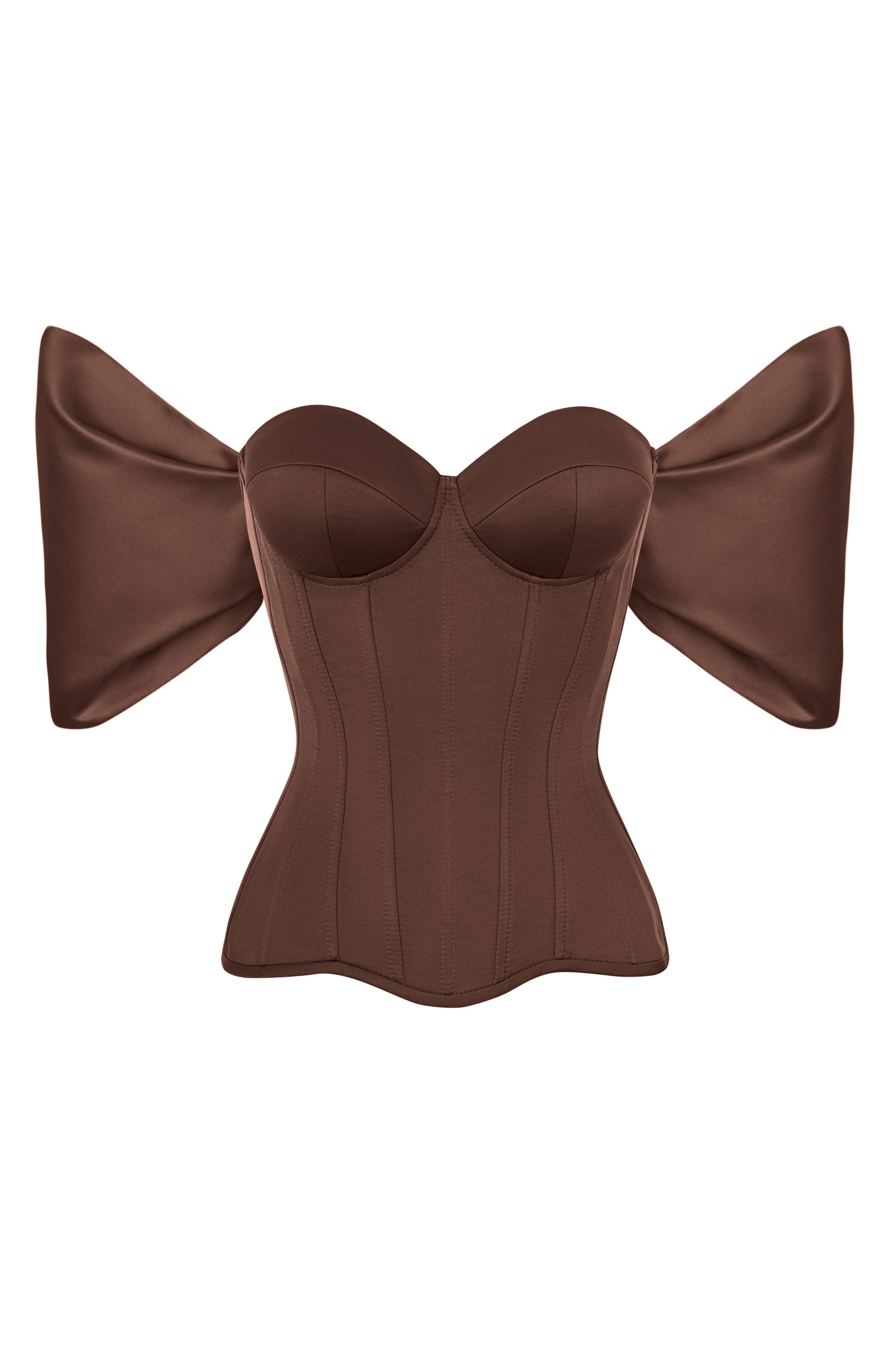 STATNAIA l Beige satin corset with reliefs and detachable straps
