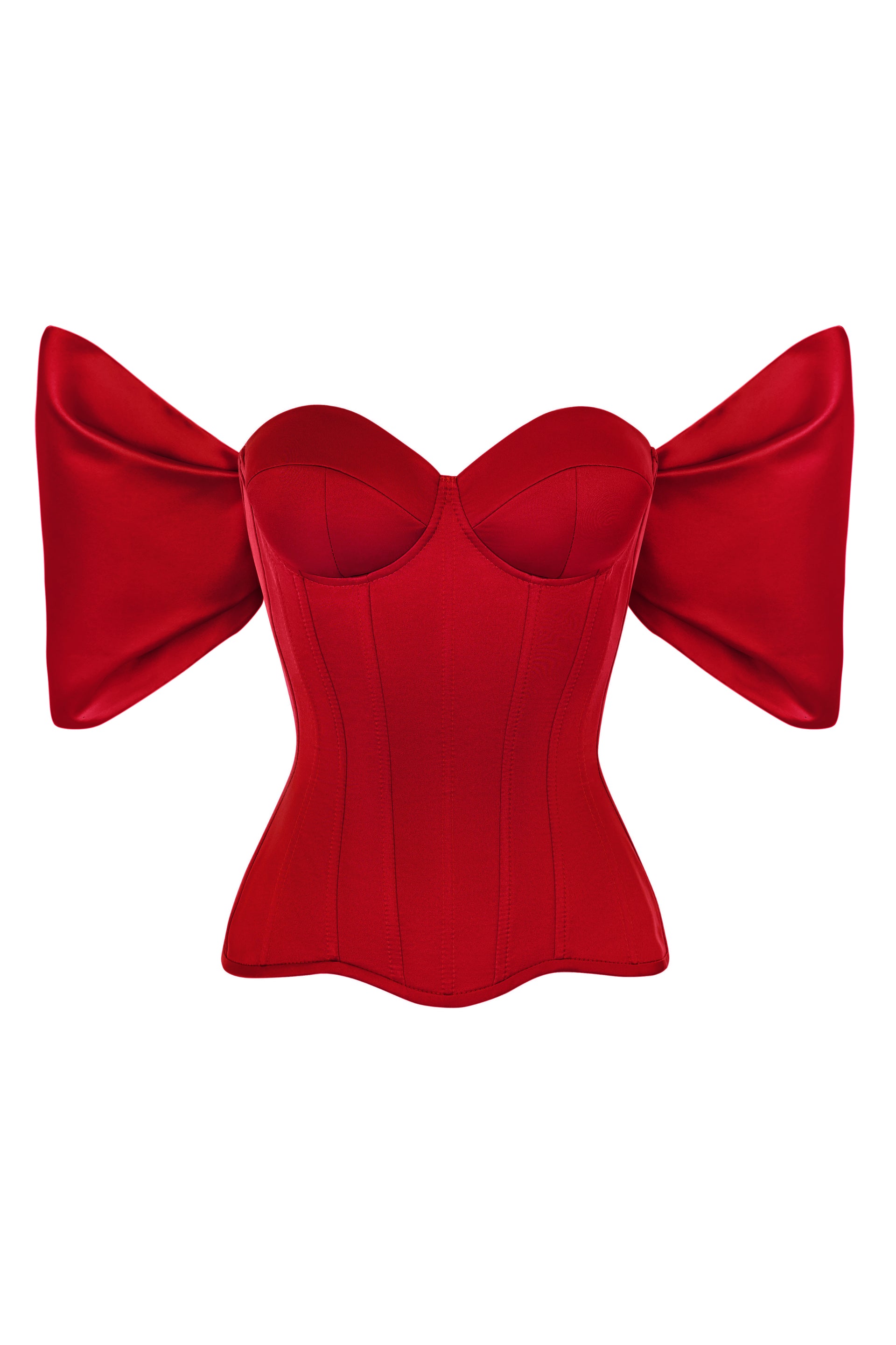 Red satin corset with detachable sleeves