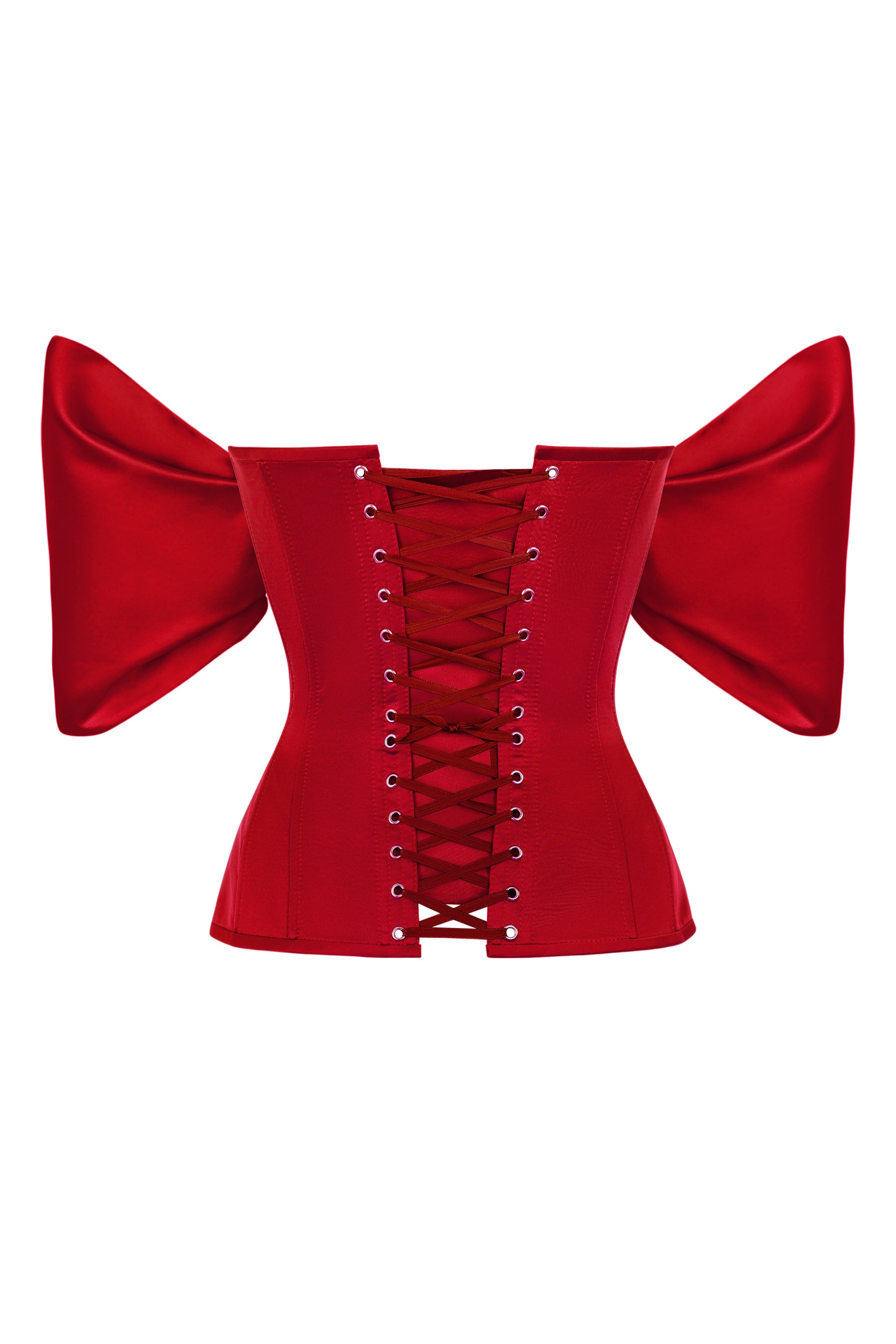 Red satin corset with detachable sleeves