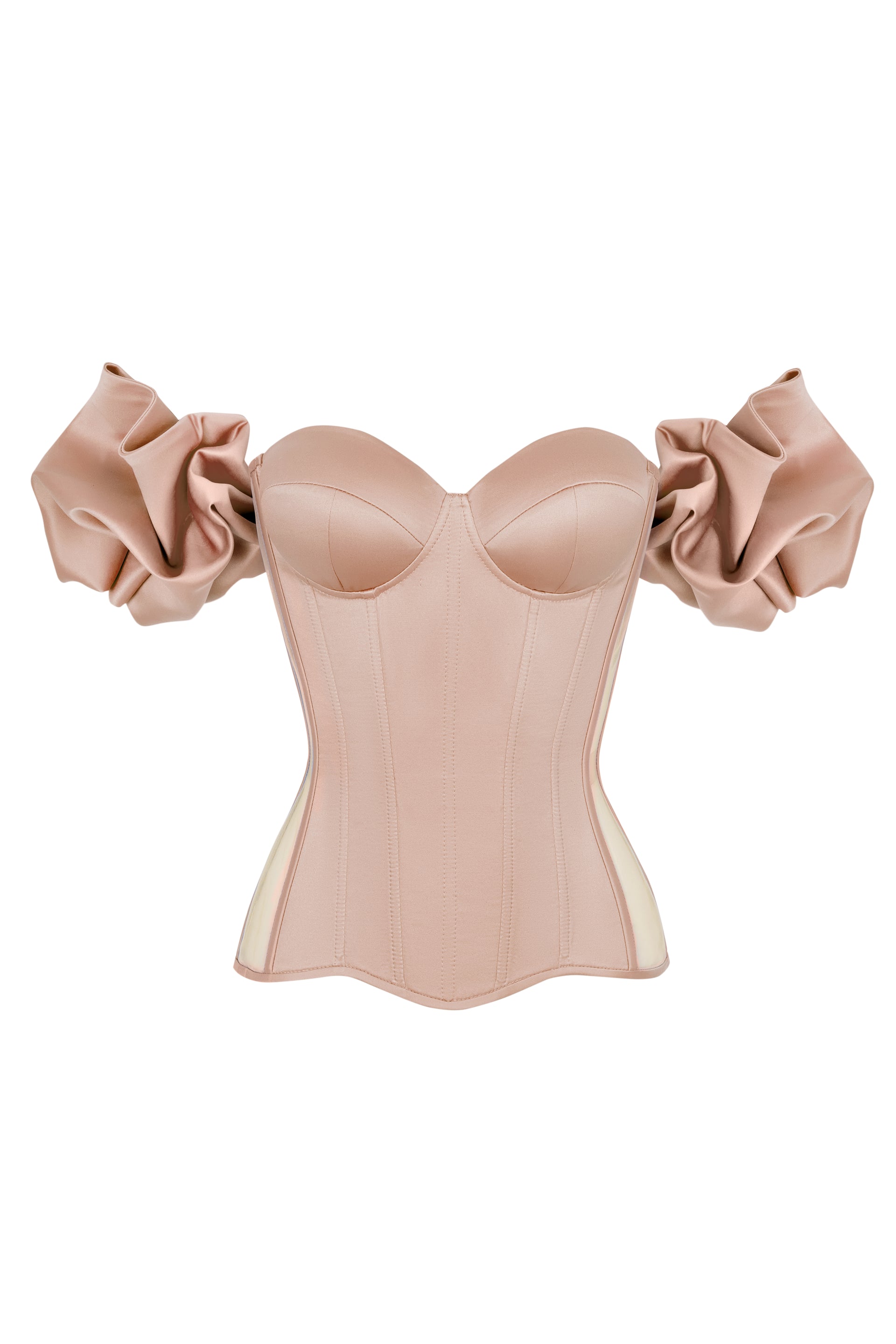 Beige satin corset with transparent back and detachable sleeves