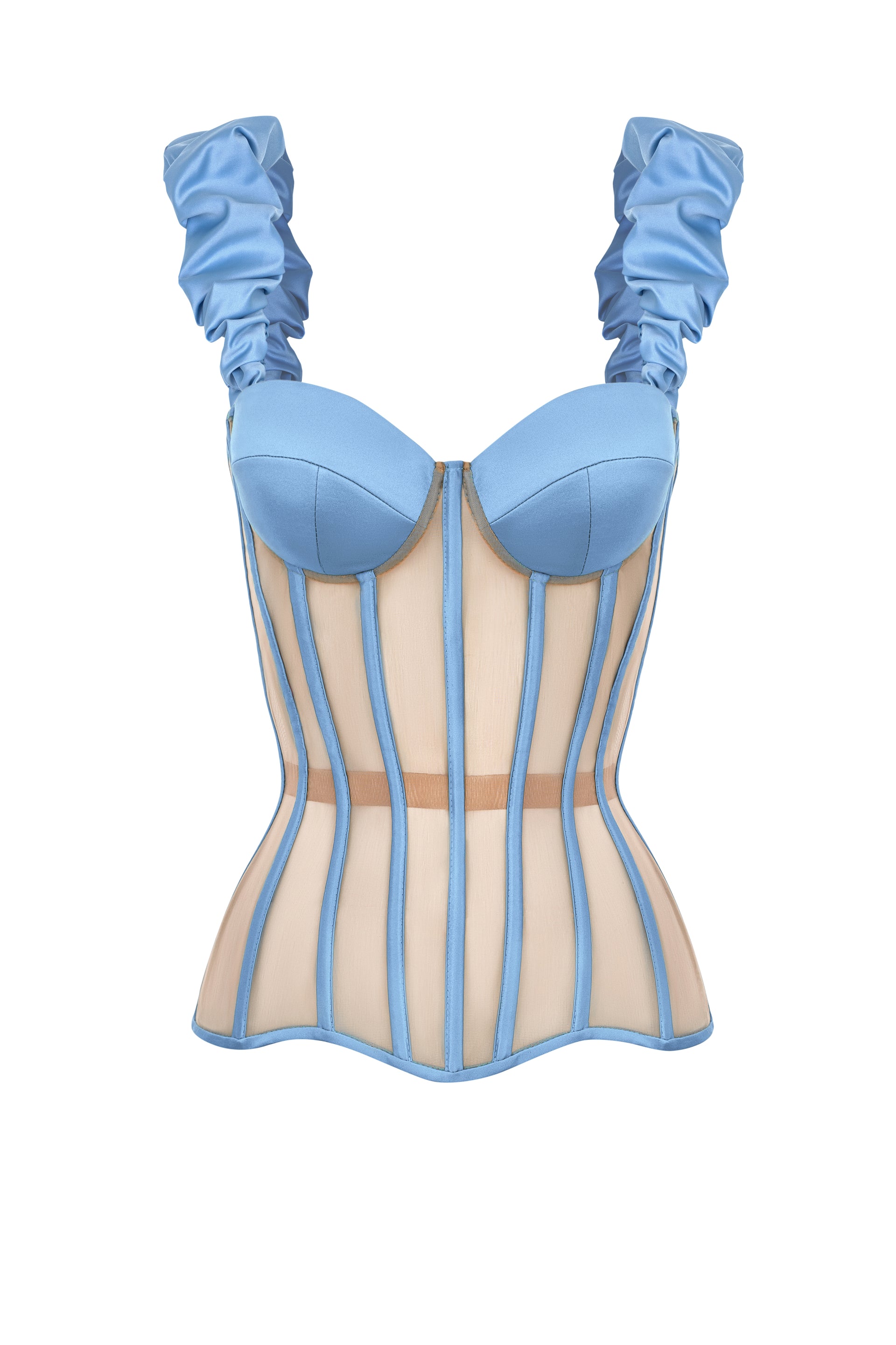 Jeans blue corset with reliefs and detachable straps