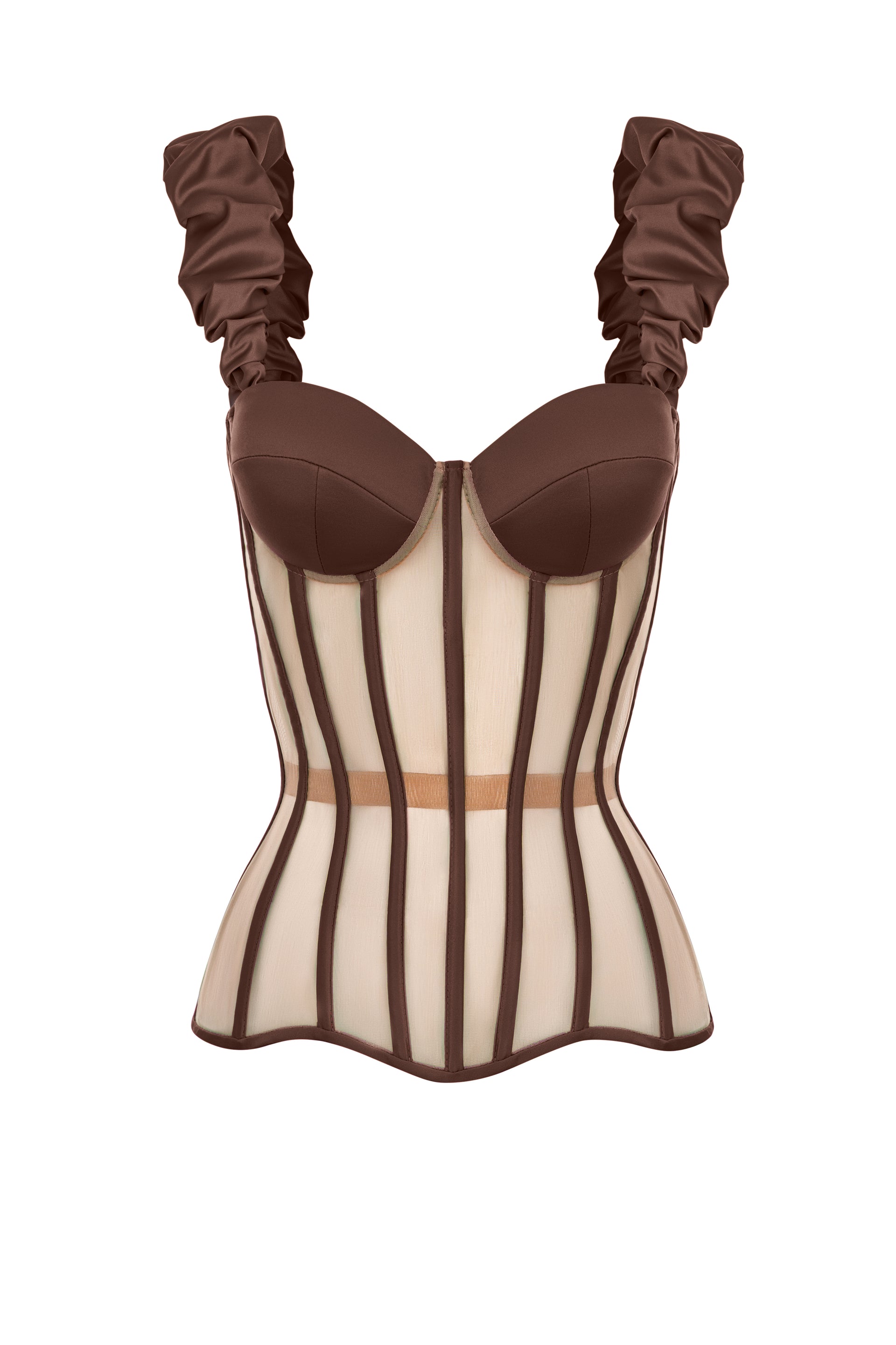 Brown corset with reliefs and detachable straps