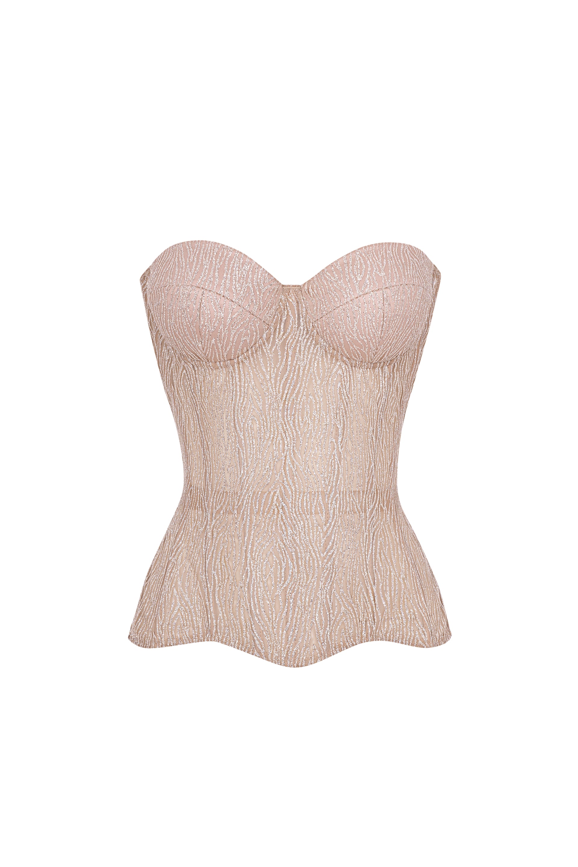 Shiny beige wave corset with cups