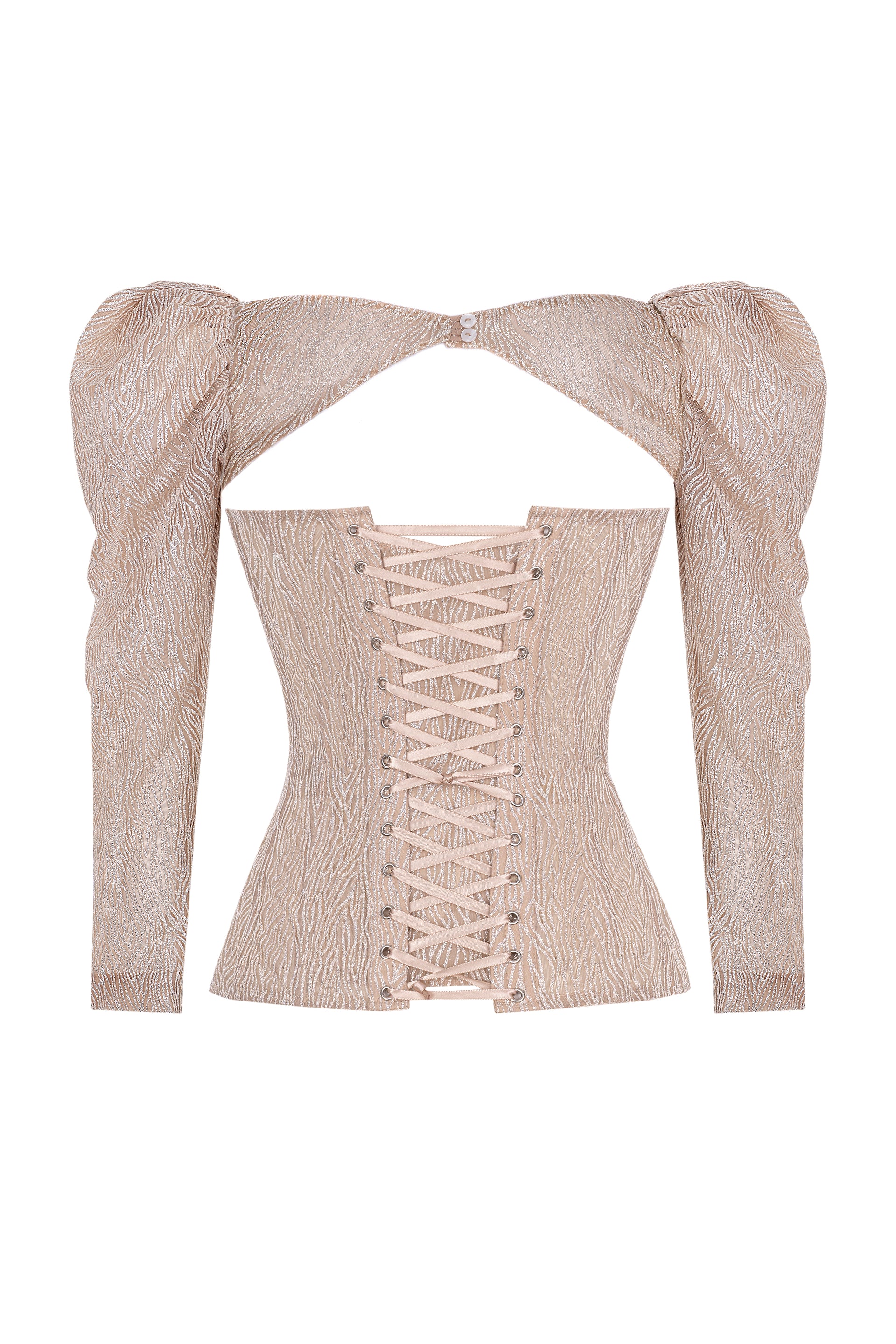 Shiny beige wave corset with detachable sleeves