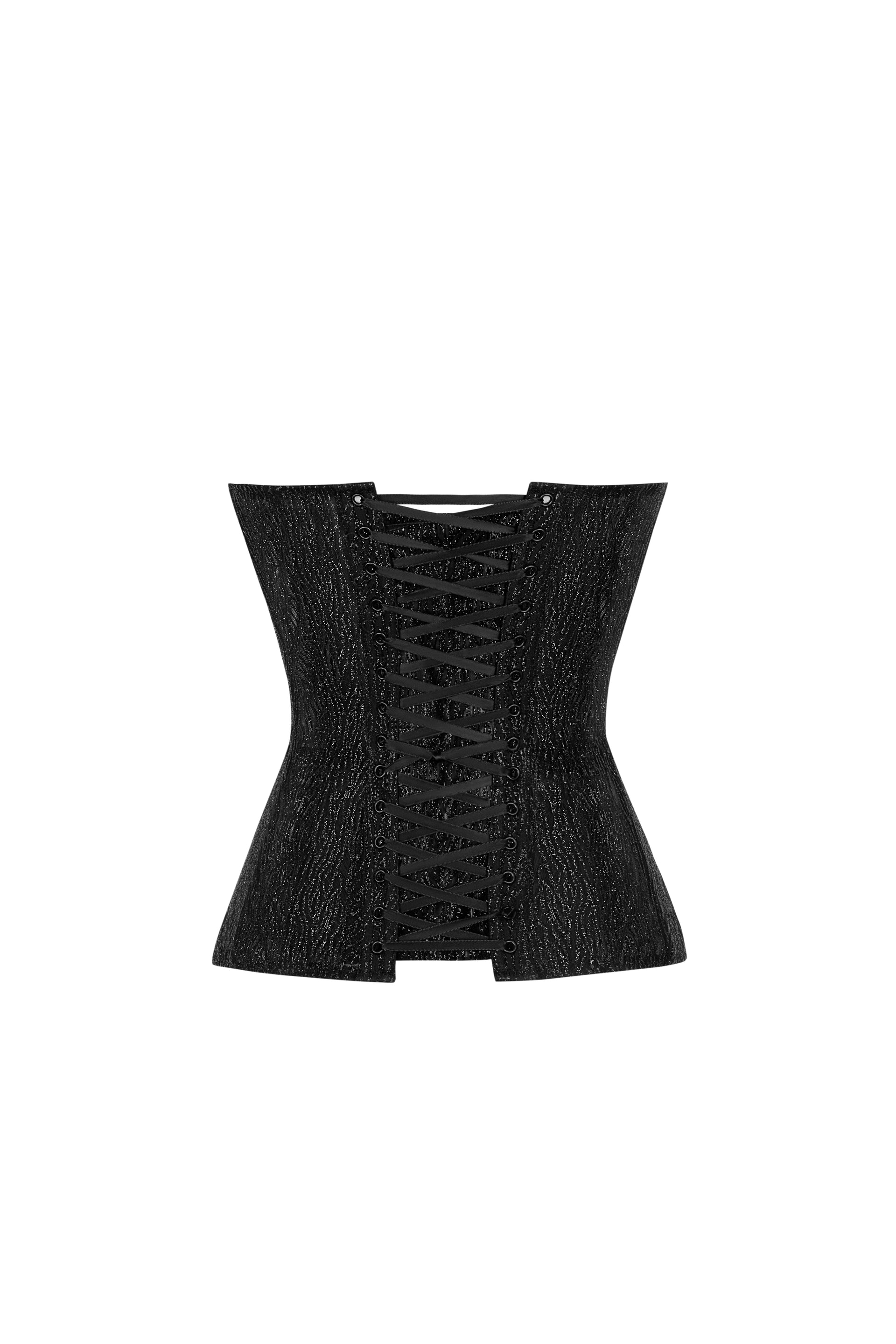 Shiny black wave corset with cups