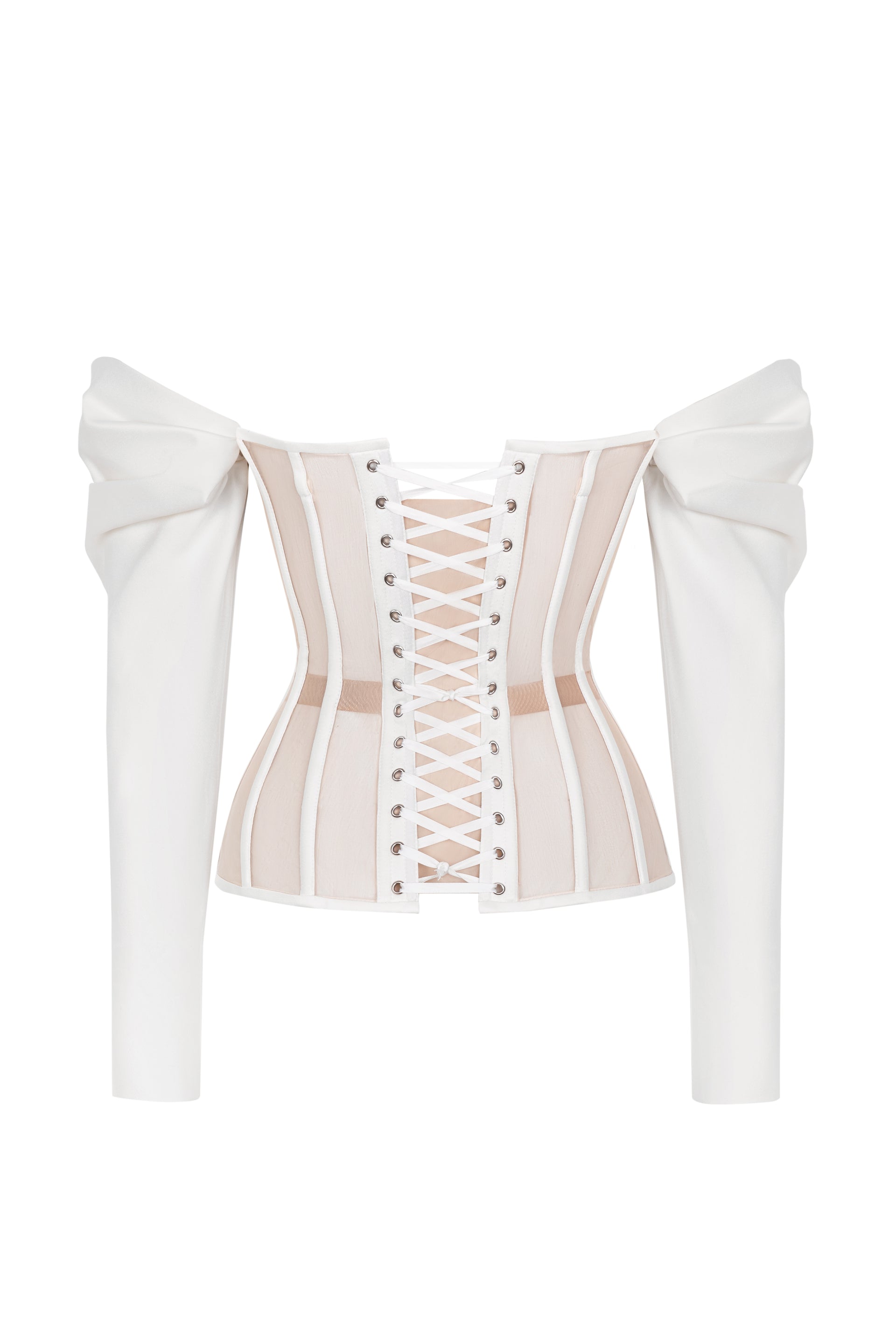 Off white corset with reliefs and detachable sleeves